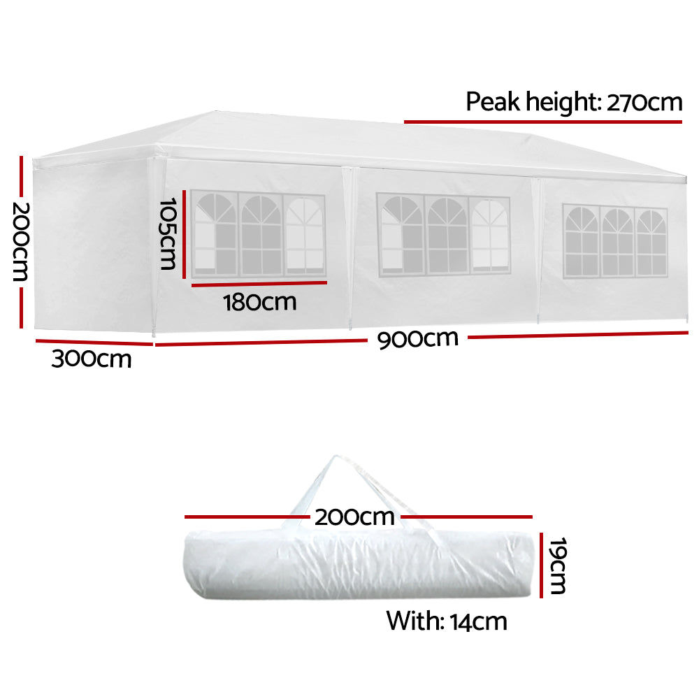 Instahut Gazebo 3x9 Outdoor Marquee Gazebos Wedding Party Camping Tent 8 Wall Panels Instahut