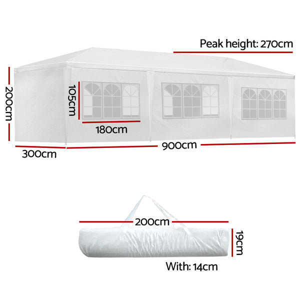 Instahut Gazebo 3x9 Outdoor Marquee Gazebos Wedding Party Camping Tent 8 Wall Panels Instahut