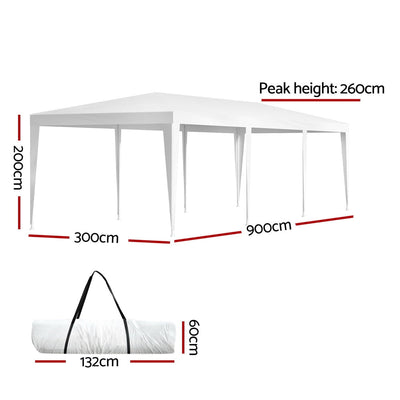Instahut Gazebo 3x9 Wedding Party Marquee Tent Outdoor Event Camping Shade White