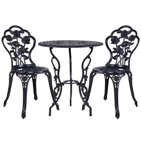 Gardeon 3PC Outdoor Setting Cast Aluminium Bistro Table Chair Patio Black freeshipping - Awezingly