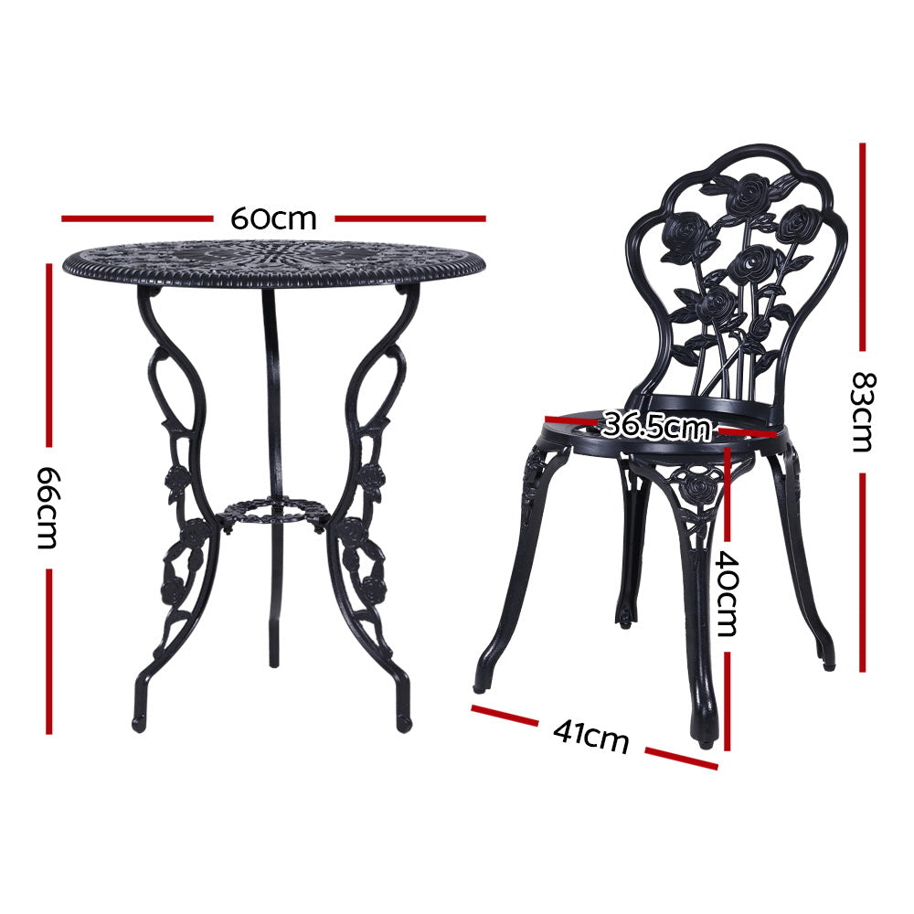 Gardeon 3PC Outdoor Setting Cast Aluminium Bistro Table Chair Patio Black freeshipping - Awezingly