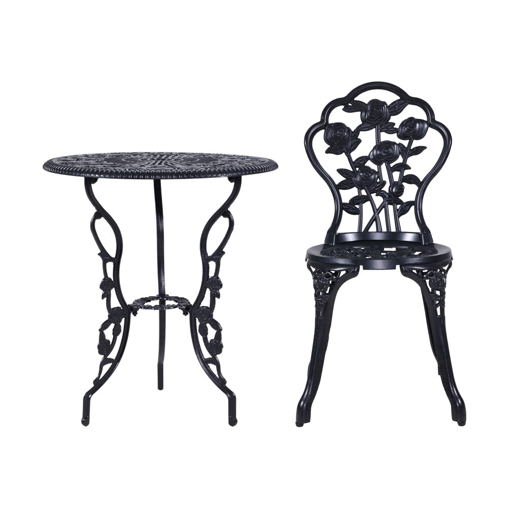 Gardeon 3PC Outdoor Setting Cast Aluminium Bistro Table Chair Patio Black freeshipping - Awezingly