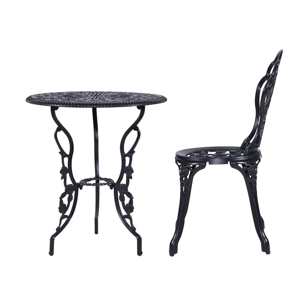 Gardeon 3PC Outdoor Setting Cast Aluminium Bistro Table Chair Patio Black freeshipping - Awezingly