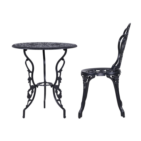 Gardeon 3PC Outdoor Setting Cast Aluminium Bistro Table Chair Patio Black freeshipping - Awezingly