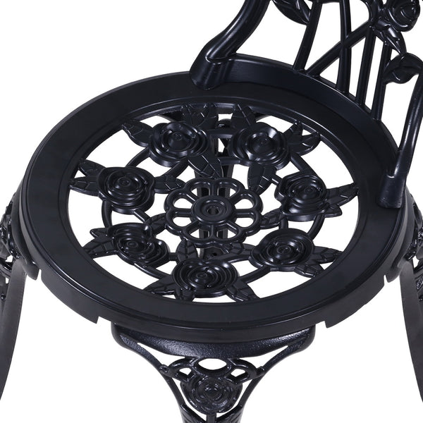 Gardeon 3PC Outdoor Setting Cast Aluminium Bistro Table Chair Patio Black freeshipping - Awezingly