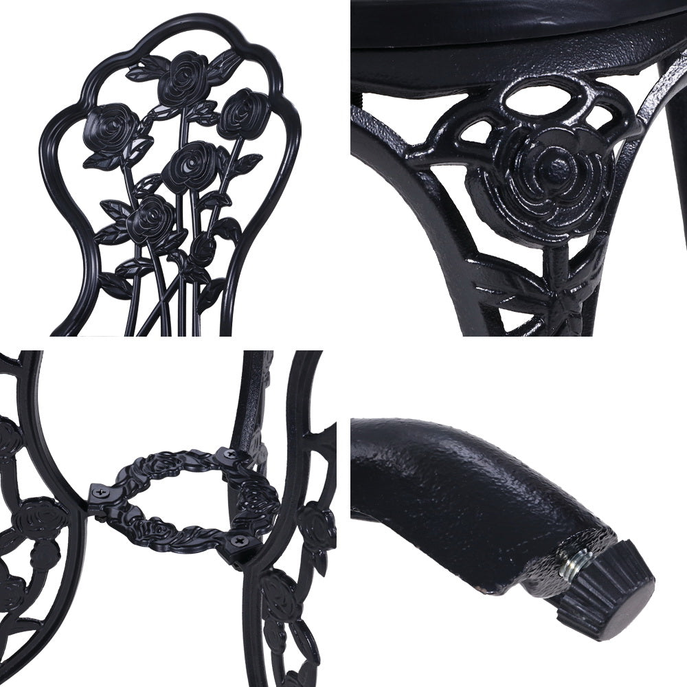 Gardeon 3PC Outdoor Setting Cast Aluminium Bistro Table Chair Patio Black freeshipping - Awezingly