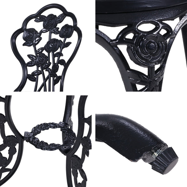Gardeon 3PC Outdoor Setting Cast Aluminium Bistro Table Chair Patio Black freeshipping - Awezingly