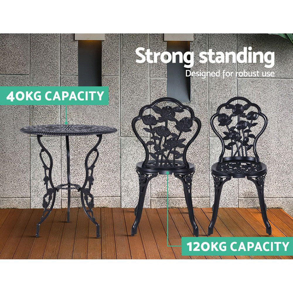 Gardeon 3PC Outdoor Setting Cast Aluminium Bistro Table Chair Patio Black freeshipping - Awezingly