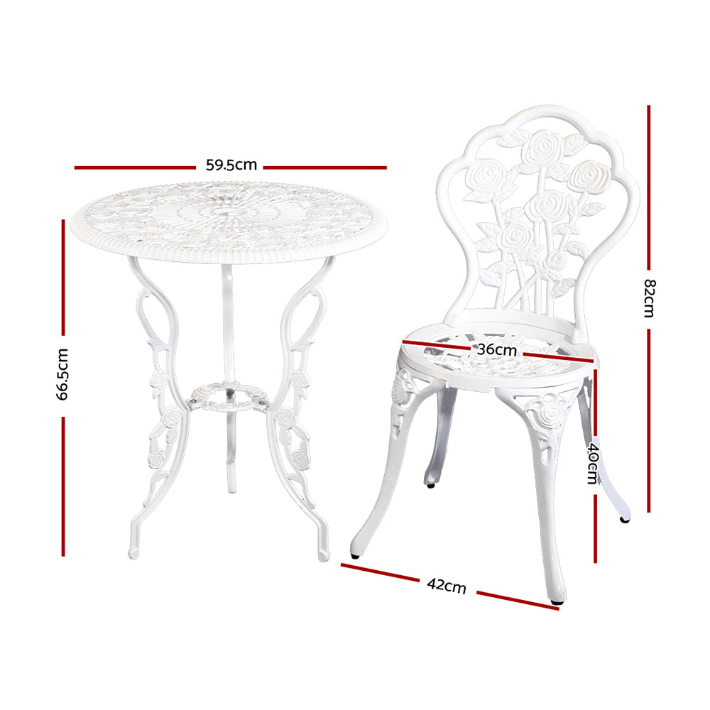 Gardeon Outdoor Furniture Chairs Table 3pc Aluminium Bistro White freeshipping - Awezingly