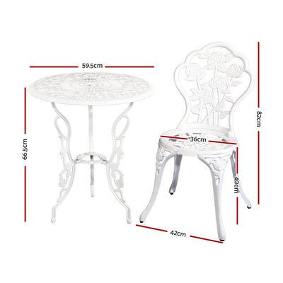 Gardeon Outdoor Furniture Chairs Table 3pc Aluminium Bistro White