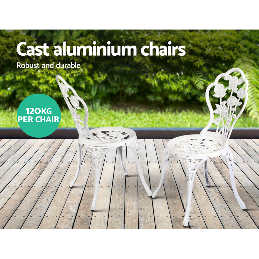 Gardeon Outdoor Furniture Chairs Table 3pc Aluminium Bistro White freeshipping - Awezingly