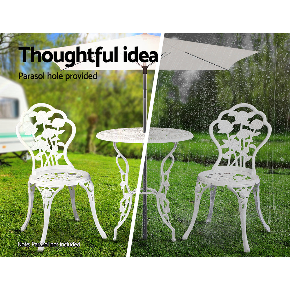 Gardeon Outdoor Furniture Chairs Table 3pc Aluminium Bistro White freeshipping - Awezingly