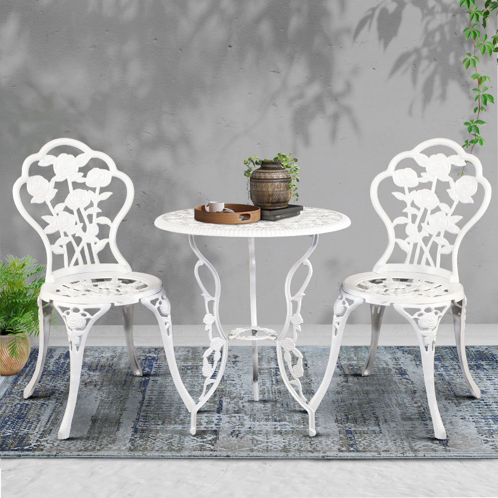 Gardeon Outdoor Furniture Chairs Table 3pc Aluminium Bistro White freeshipping - Awezingly