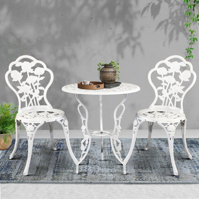 Gardeon Outdoor Furniture Chairs Table 3pc Aluminium Bistro White