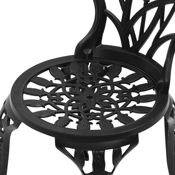 Gardeon 3PC Outdoor Setting Cast Aluminium Bistro Table Chair Patio Black freeshipping - Awezingly