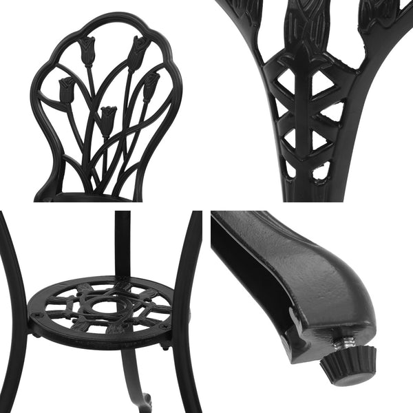 Gardeon 3PC Outdoor Setting Cast Aluminium Bistro Table Chair Patio Black freeshipping - Awezingly