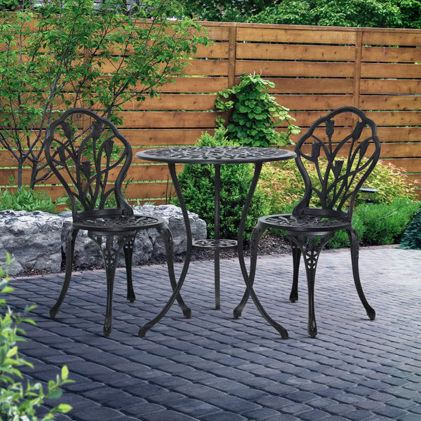 Gardeon 3PC Outdoor Setting Cast Aluminium Bistro Table Chair Patio Black freeshipping - Awezingly