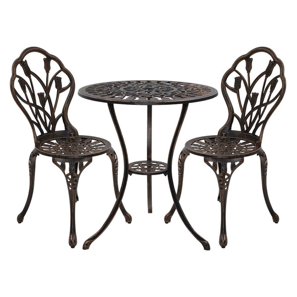 Gardeon 3PC Outdoor Setting Cast Aluminium Bistro Table Chair Patio Bronze freeshipping - Awezingly
