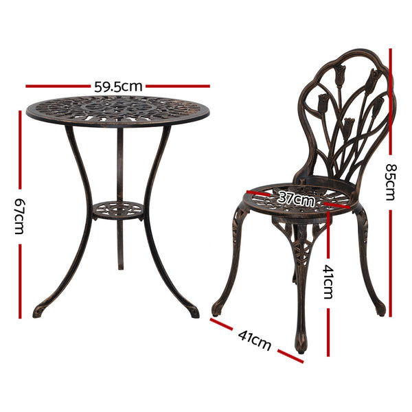 Gardeon 3PC Outdoor Setting Cast Aluminium Bistro Table Chair Patio Bronze freeshipping - Awezingly