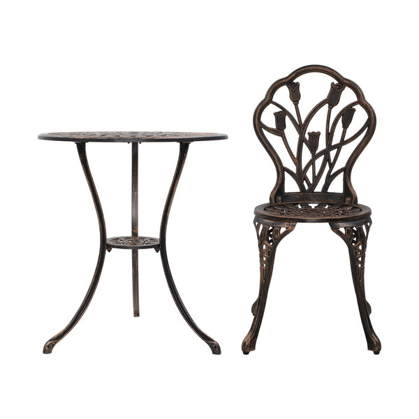 Gardeon 3PC Outdoor Setting Cast Aluminium Bistro Table Chair Patio Bronze freeshipping - Awezingly