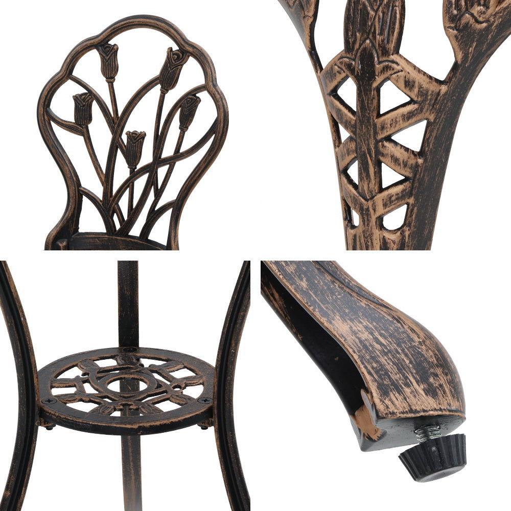 Gardeon 3PC Outdoor Setting Cast Aluminium Bistro Table Chair Patio Bronze freeshipping - Awezingly