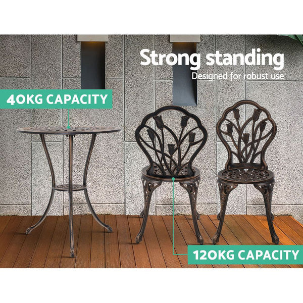 Gardeon 3PC Outdoor Setting Cast Aluminium Bistro Table Chair Patio Bronze freeshipping - Awezingly