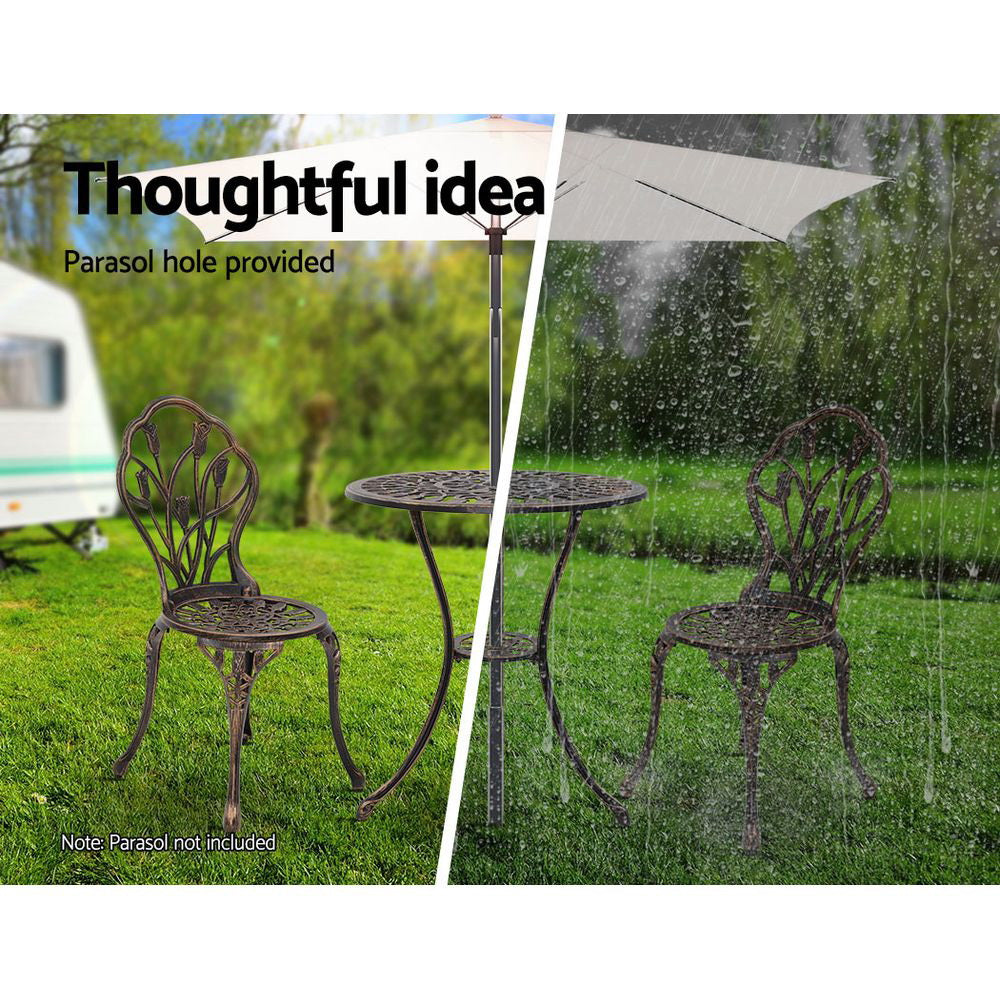Gardeon 3PC Outdoor Setting Cast Aluminium Bistro Table Chair Patio Bronze freeshipping - Awezingly