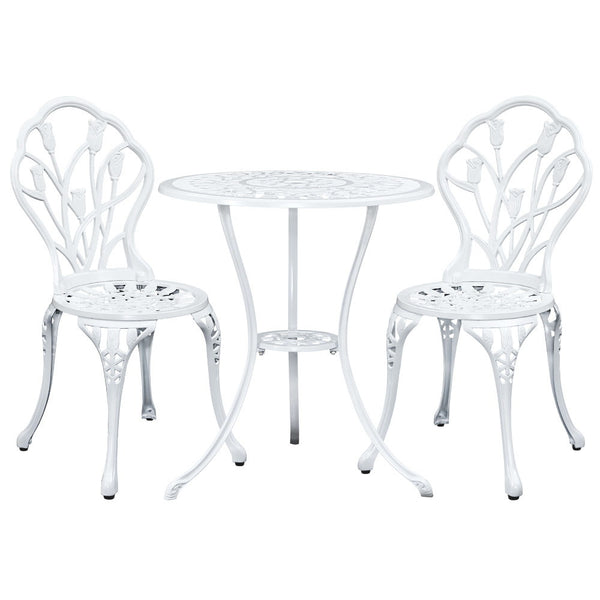 Gardeon 3PC Outdoor Setting Cast Aluminium Bistro Table Chair Patio White freeshipping - Awezingly
