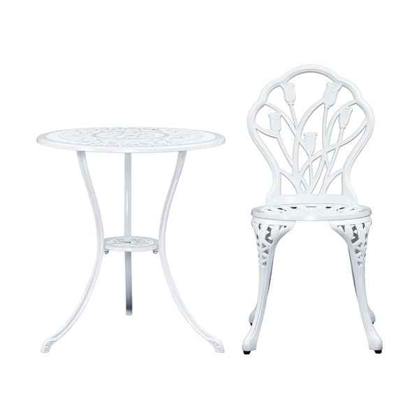 Gardeon 3PC Outdoor Setting Cast Aluminium Bistro Table Chair Patio White freeshipping - Awezingly