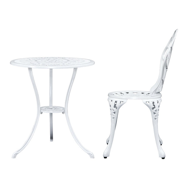 Gardeon 3PC Outdoor Setting Cast Aluminium Bistro Table Chair Patio White freeshipping - Awezingly