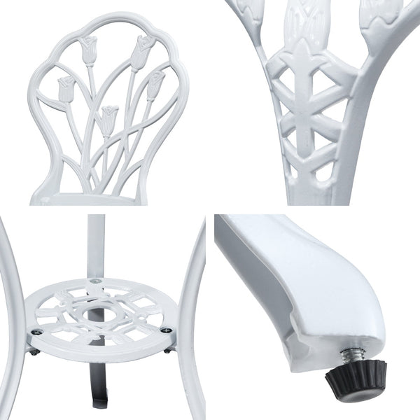 Gardeon 3PC Outdoor Setting Cast Aluminium Bistro Table Chair Patio White freeshipping - Awezingly