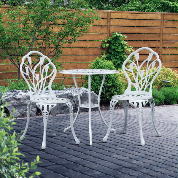 Gardeon 3PC Outdoor Setting Cast Aluminium Bistro Table Chair Patio White freeshipping - Awezingly