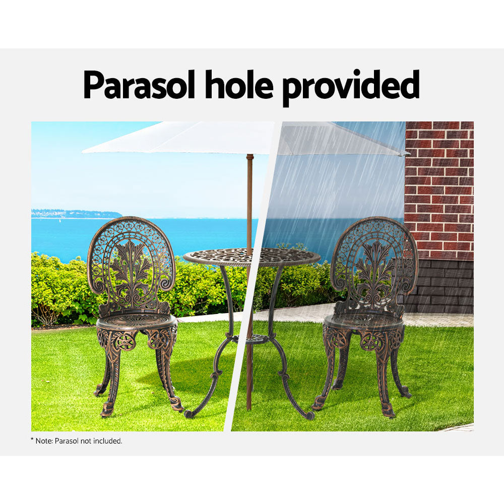 Gardeon 3PC Patio Furniture Outdoor Bistro Set Dining Chairs Aluminium Bronze Gardeon
