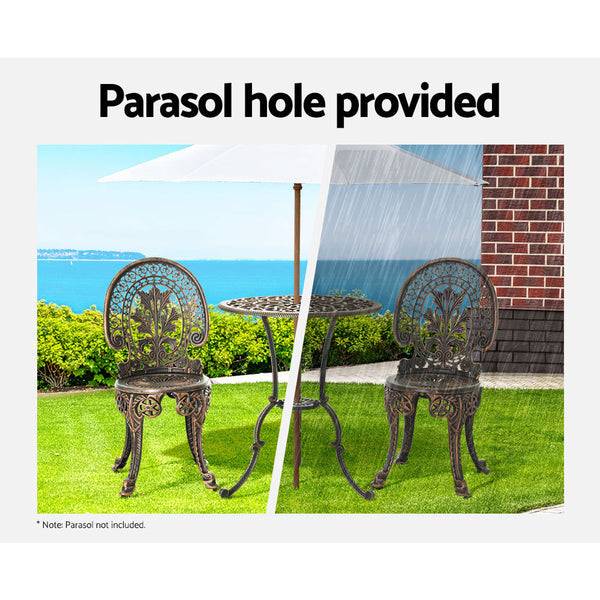 Gardeon 3PC Patio Furniture Outdoor Bistro Set Dining Chairs Aluminium Bronze Gardeon