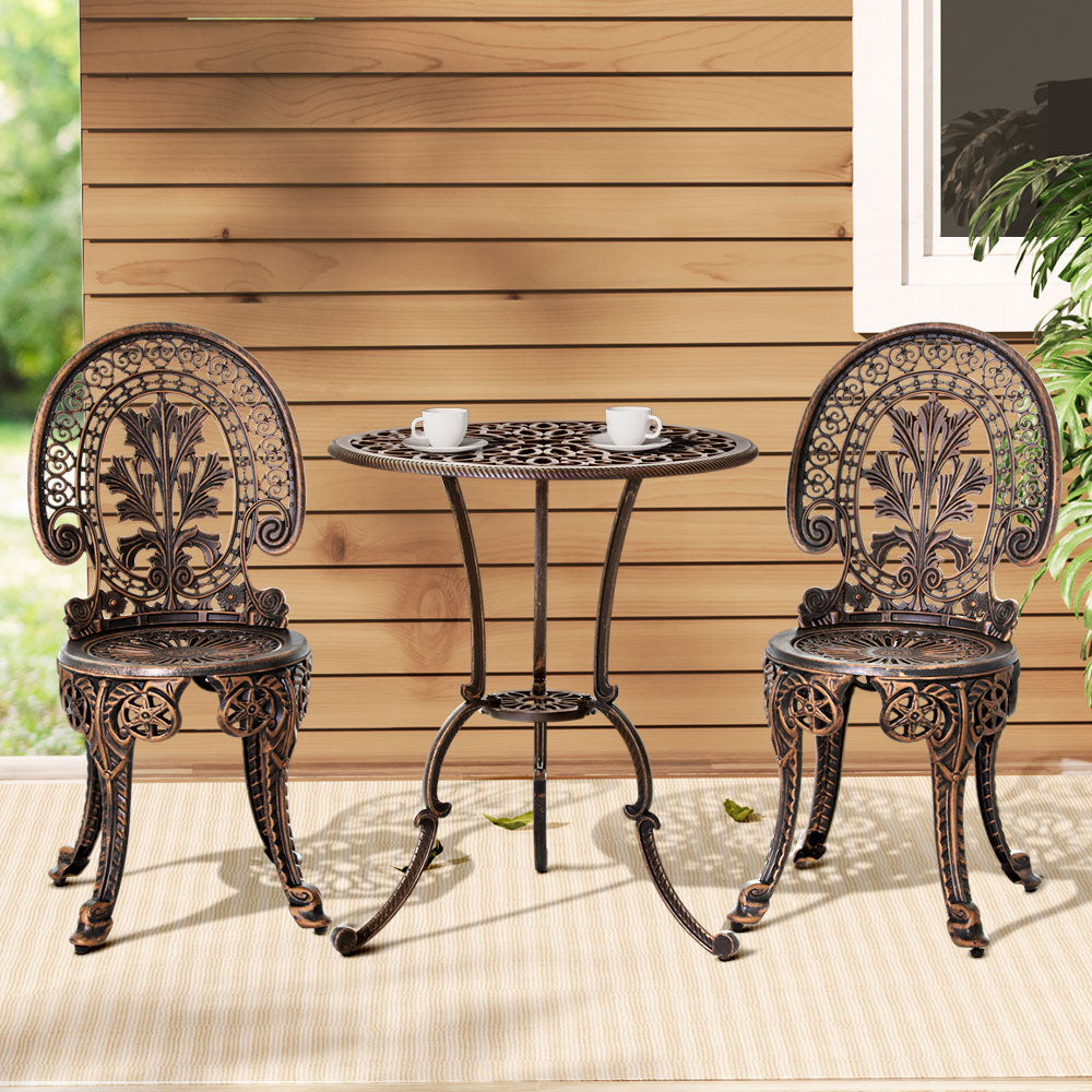 Gardeon 3PC Patio Furniture Outdoor Bistro Set Dining Chairs Aluminium Bronze Gardeon