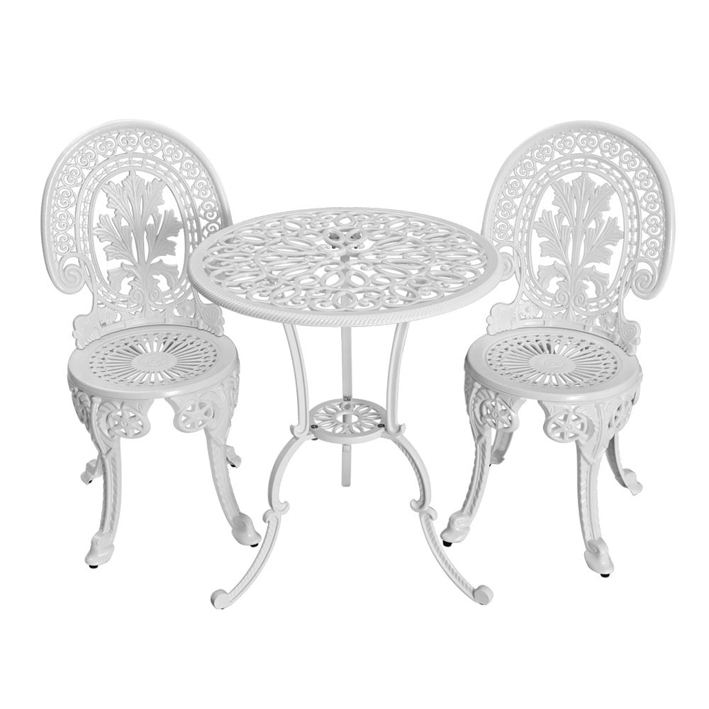 Gardeon 3PC Patio Furniture Outdoor Bistro Set Dining Chairs Aluminium White Gardeon