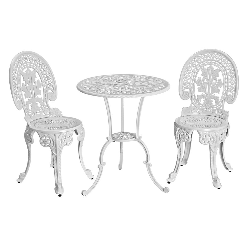 Gardeon 3PC Patio Furniture Outdoor Bistro Set Dining Chairs Aluminium White Gardeon
