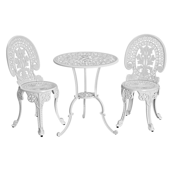 Gardeon 3PC Patio Furniture Outdoor Bistro Set Dining Chairs Aluminium White Gardeon