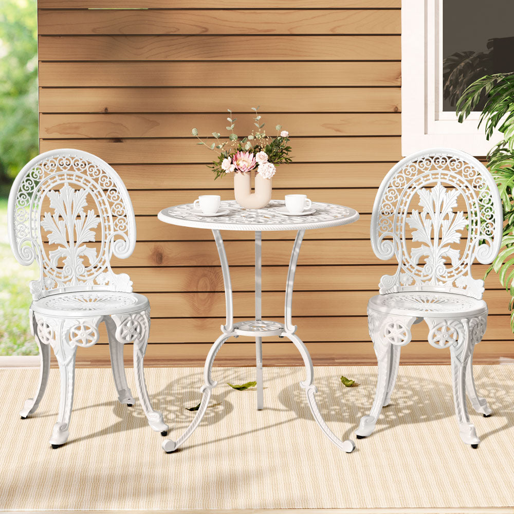 Gardeon 3PC Patio Furniture Outdoor Bistro Set Dining Chairs Aluminium White Gardeon