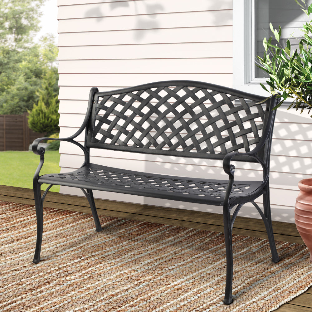 Gardeon Steel Modern Garden Bench - Black Gardeon
