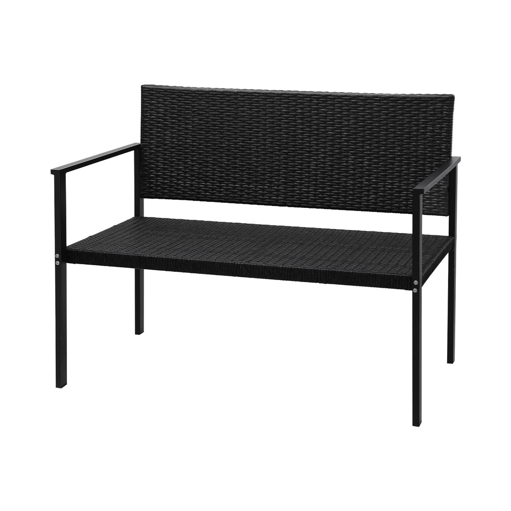 Gardeon Outdoor Garden Bench Seat Rattan Chair Steel Patio Furniture Park Black Gardeon
