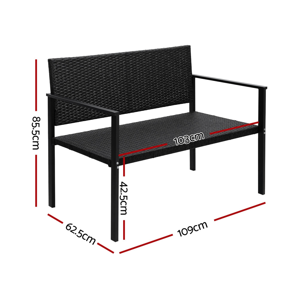 Gardeon Outdoor Garden Bench Seat Rattan Chair Steel Patio Furniture Park Black Gardeon