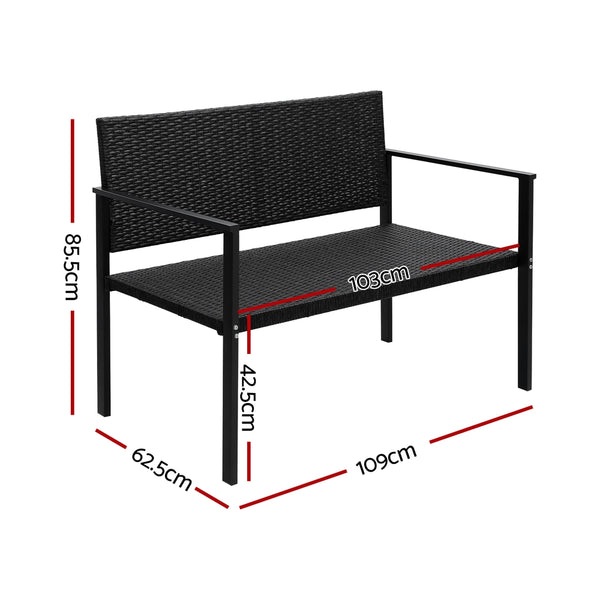 Gardeon Outdoor Garden Bench Seat Rattan Chair Steel Patio Furniture Park Black Gardeon