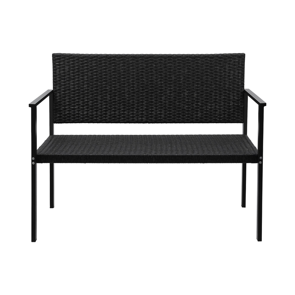 Gardeon Outdoor Garden Bench Seat Rattan Chair Steel Patio Furniture Park Black Gardeon