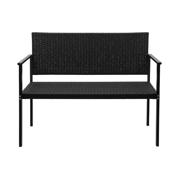 Gardeon Outdoor Garden Bench Seat Rattan Chair Steel Patio Furniture Park Black Gardeon