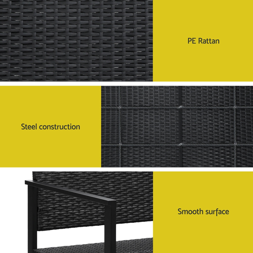 Gardeon Outdoor Garden Bench Seat Rattan Chair Steel Patio Furniture Park Black Gardeon