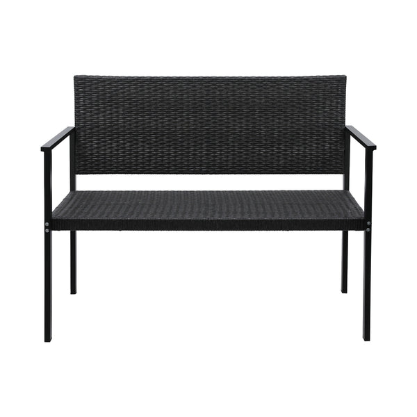 Gardeon Outdoor Garden Bench Seat Rattan Chair Steel Patio Furniture Park Grey Gardeon