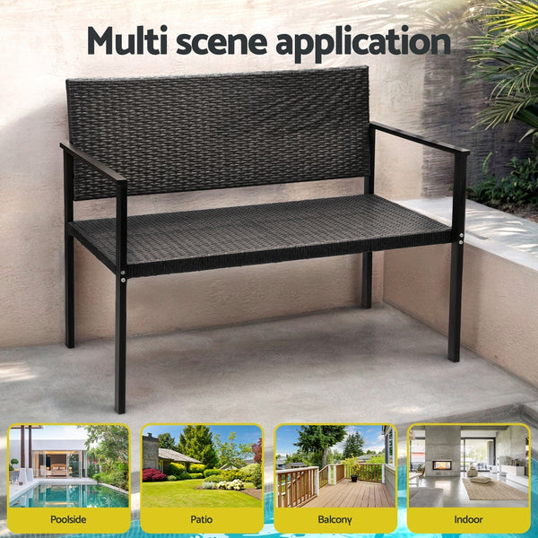 Gardeon Outdoor Garden Bench Seat Rattan Chair Steel Patio Furniture Park Grey Gardeon