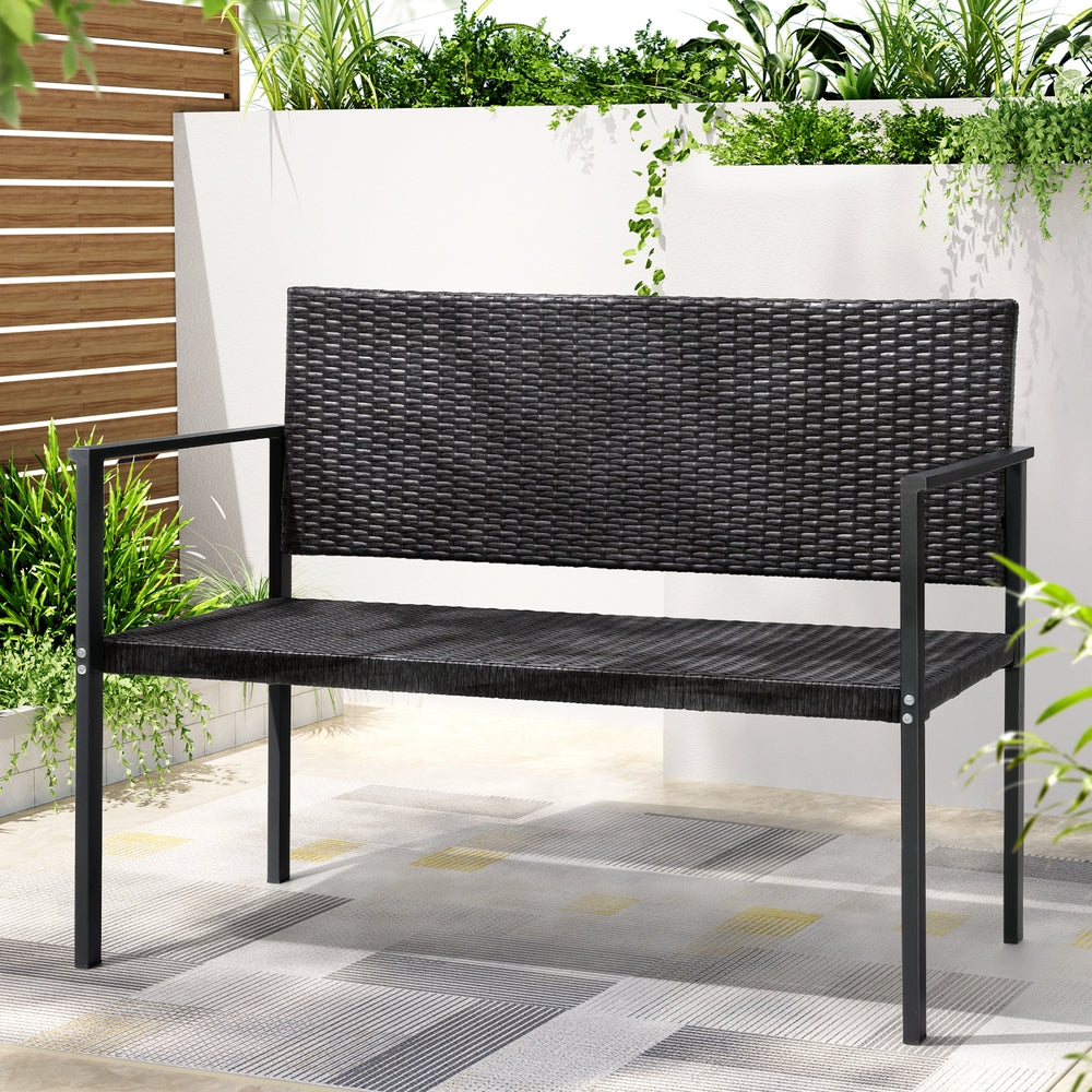 Gardeon Outdoor Garden Bench Seat Rattan Chair Steel Patio Furniture Park Grey Gardeon