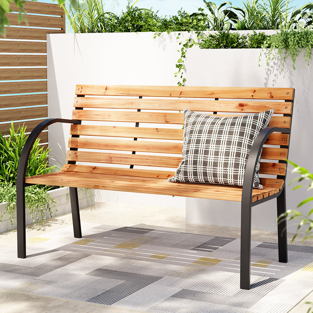 Gardeon Outdoor Wooden Garden Bench Steel 2 Seater Patio Furniture Gardeon
